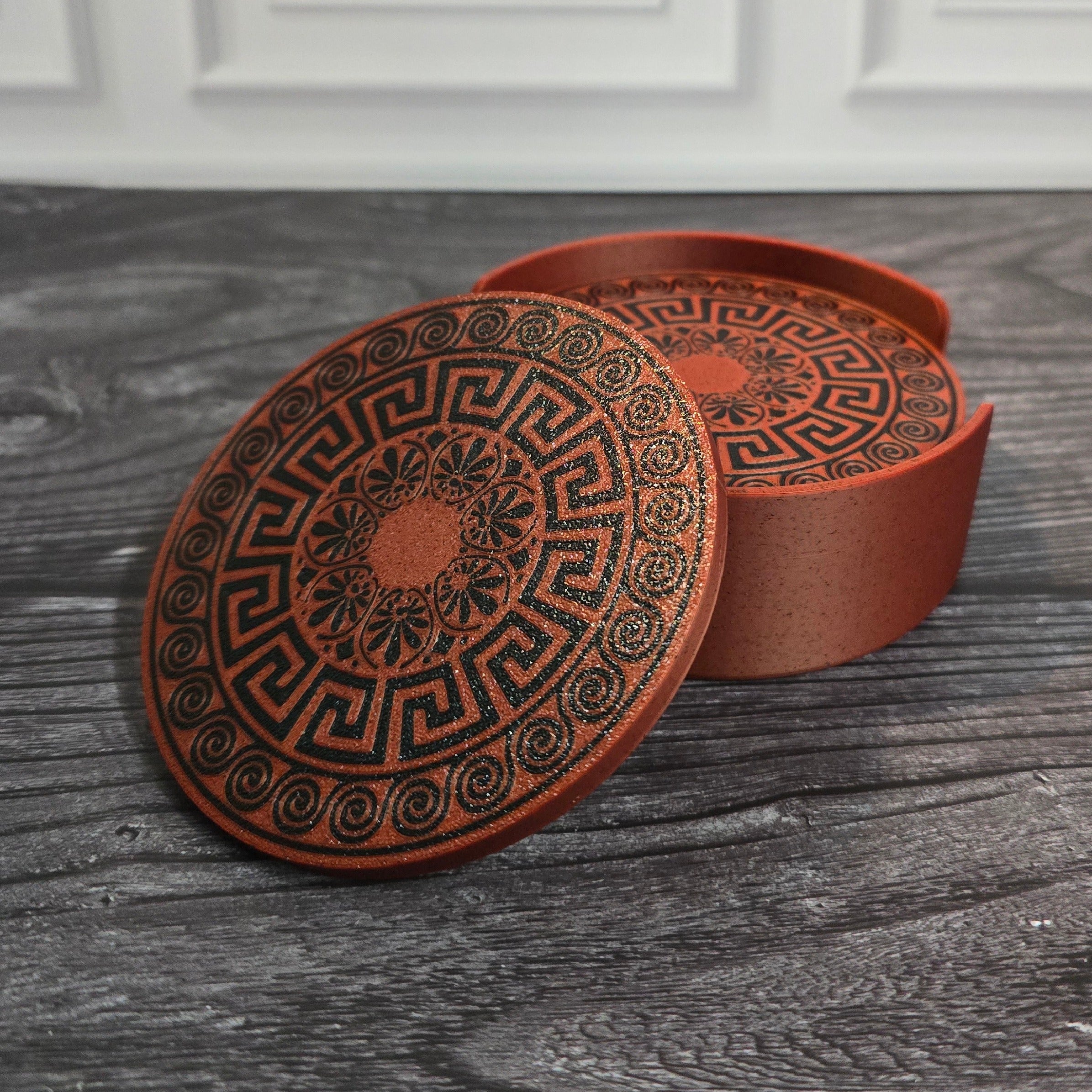 3D Printed Coaster Set - 6 Coasters with Holder