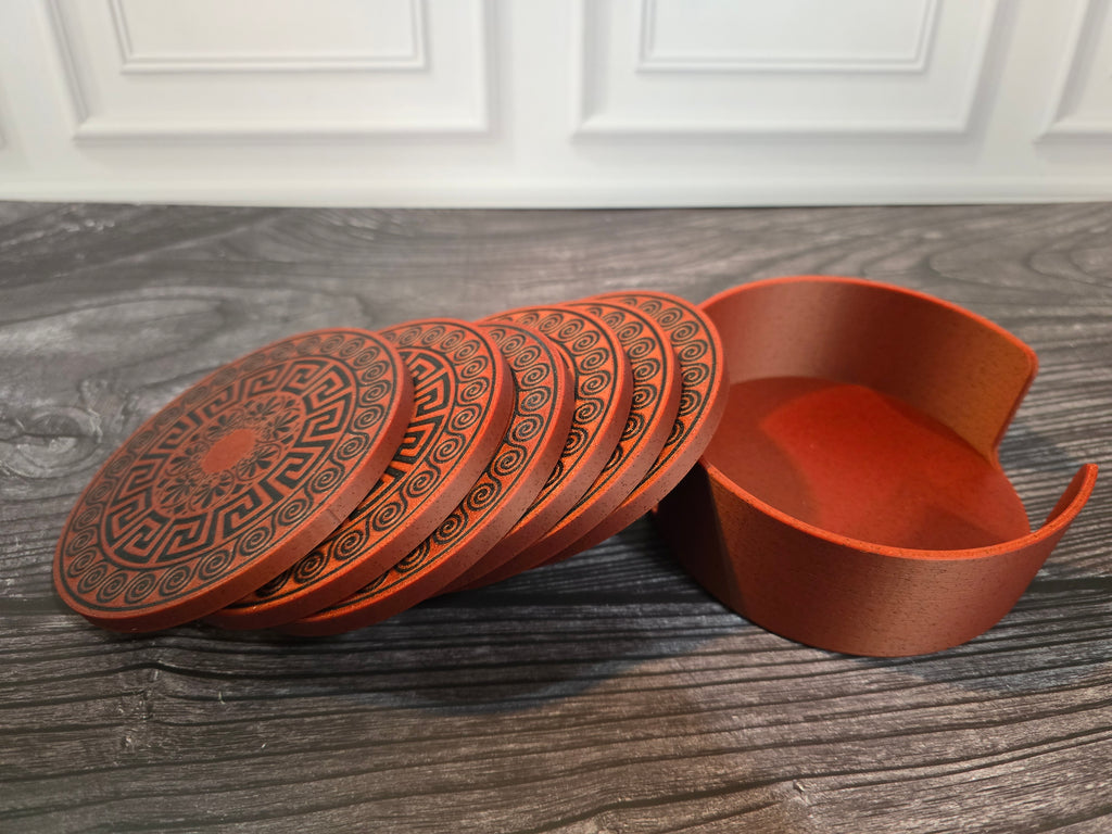 3D Printed Coaster Set - 6 Coasters with Holder