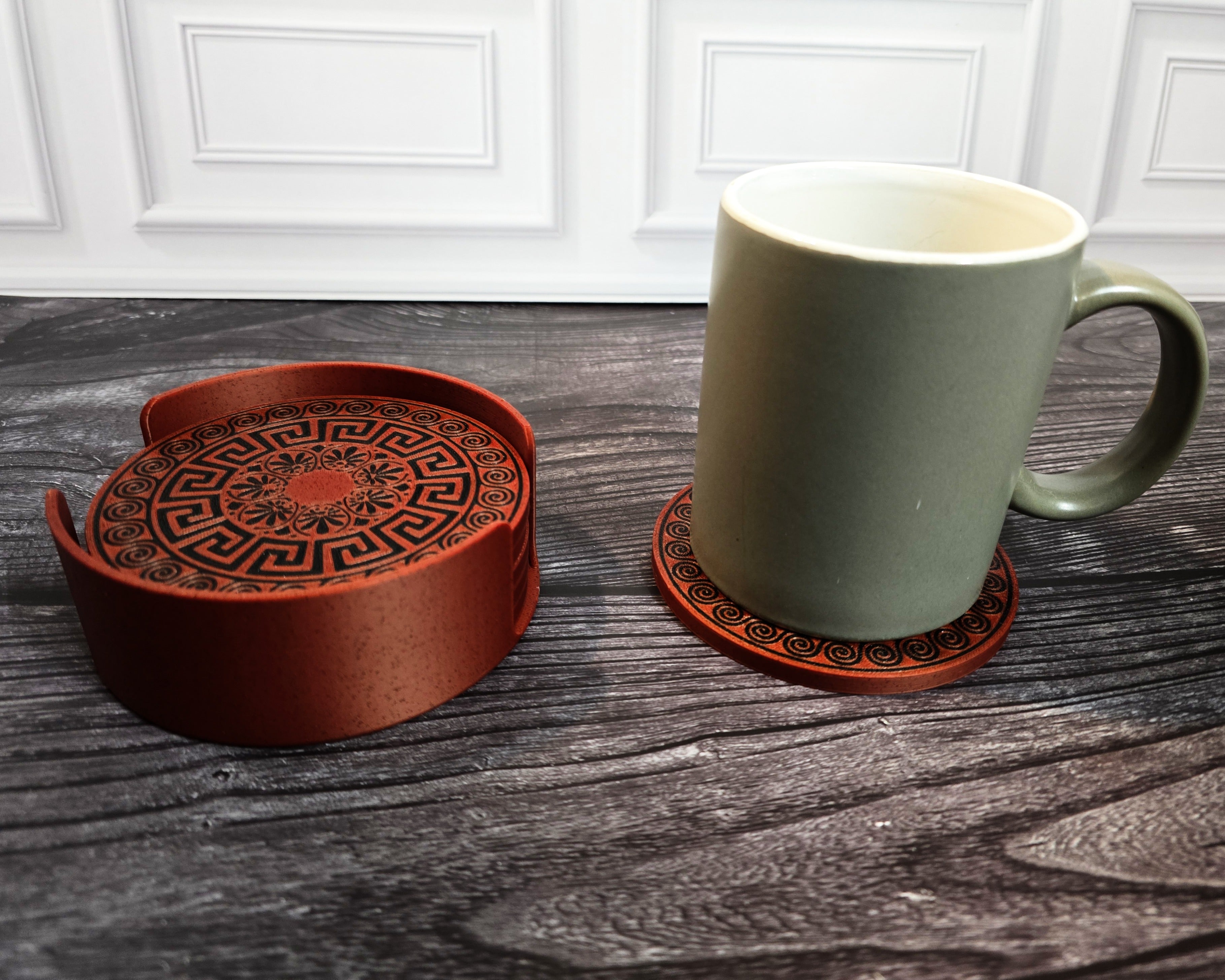 3D Printed Coaster Set - 6 Coasters with Holder