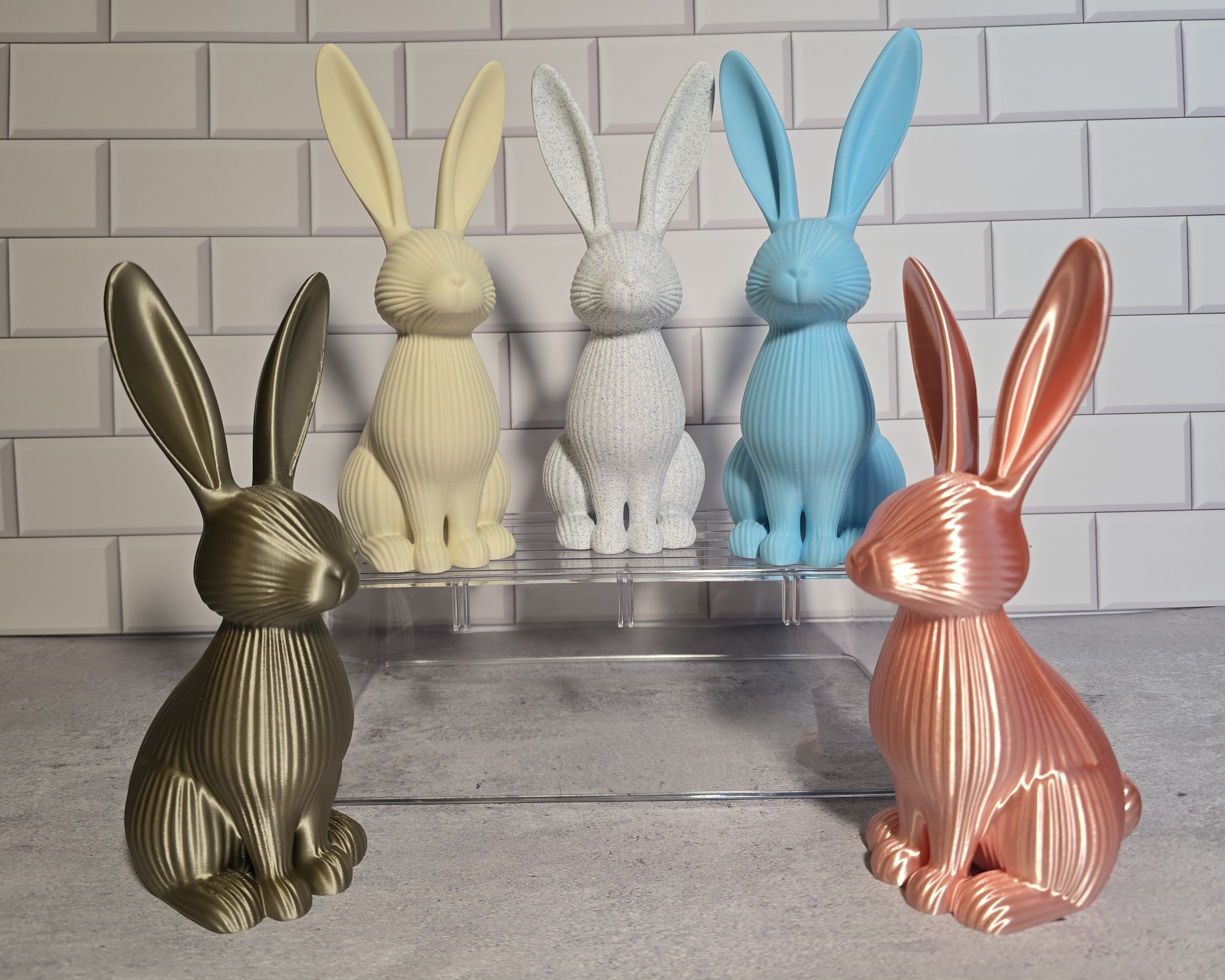 Modern Ribbed Bunny Statue