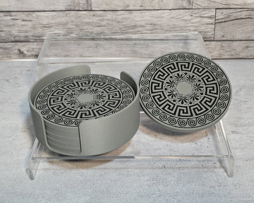3D Printed Coaster Set - 6 Coasters with Holder
