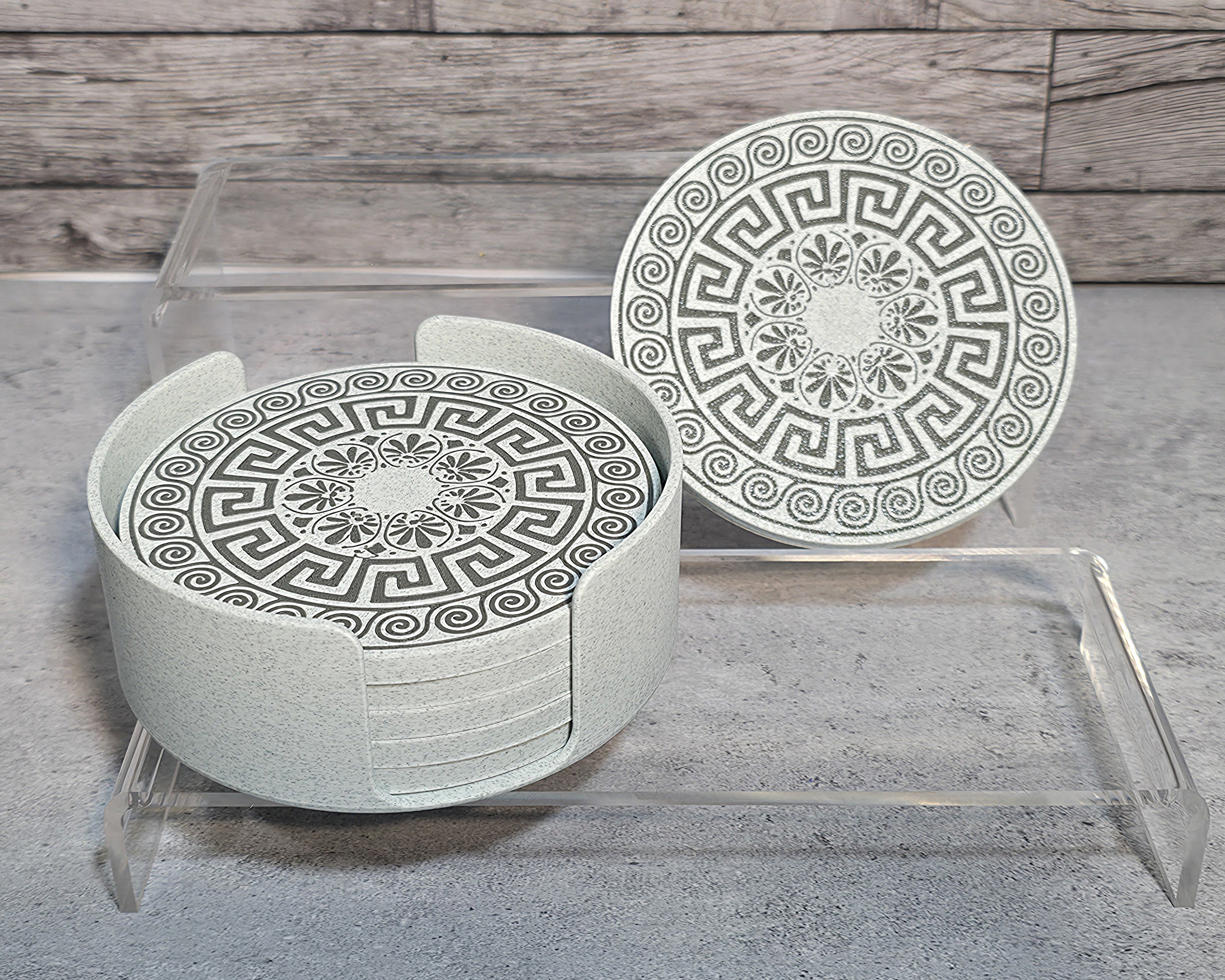 3D Printed Coaster Set - 6 Coasters with Holder