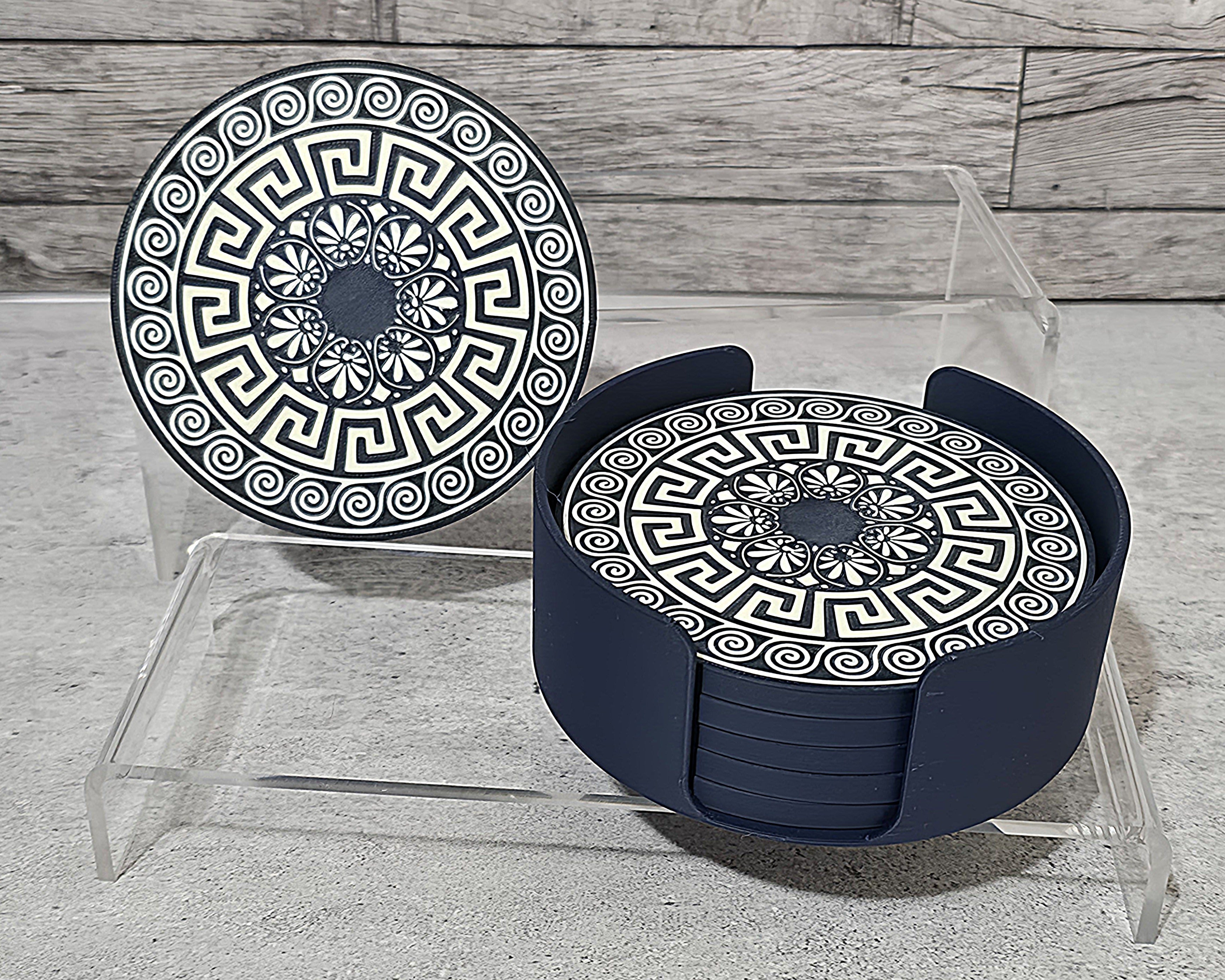 3D Printed Coaster Set - 6 Coasters with Holder