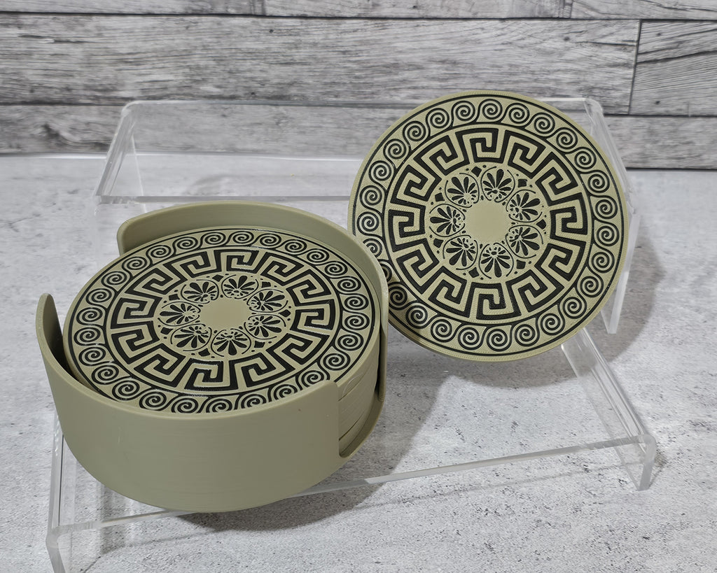 3D Printed Coaster Set - 6 Coasters with Holder