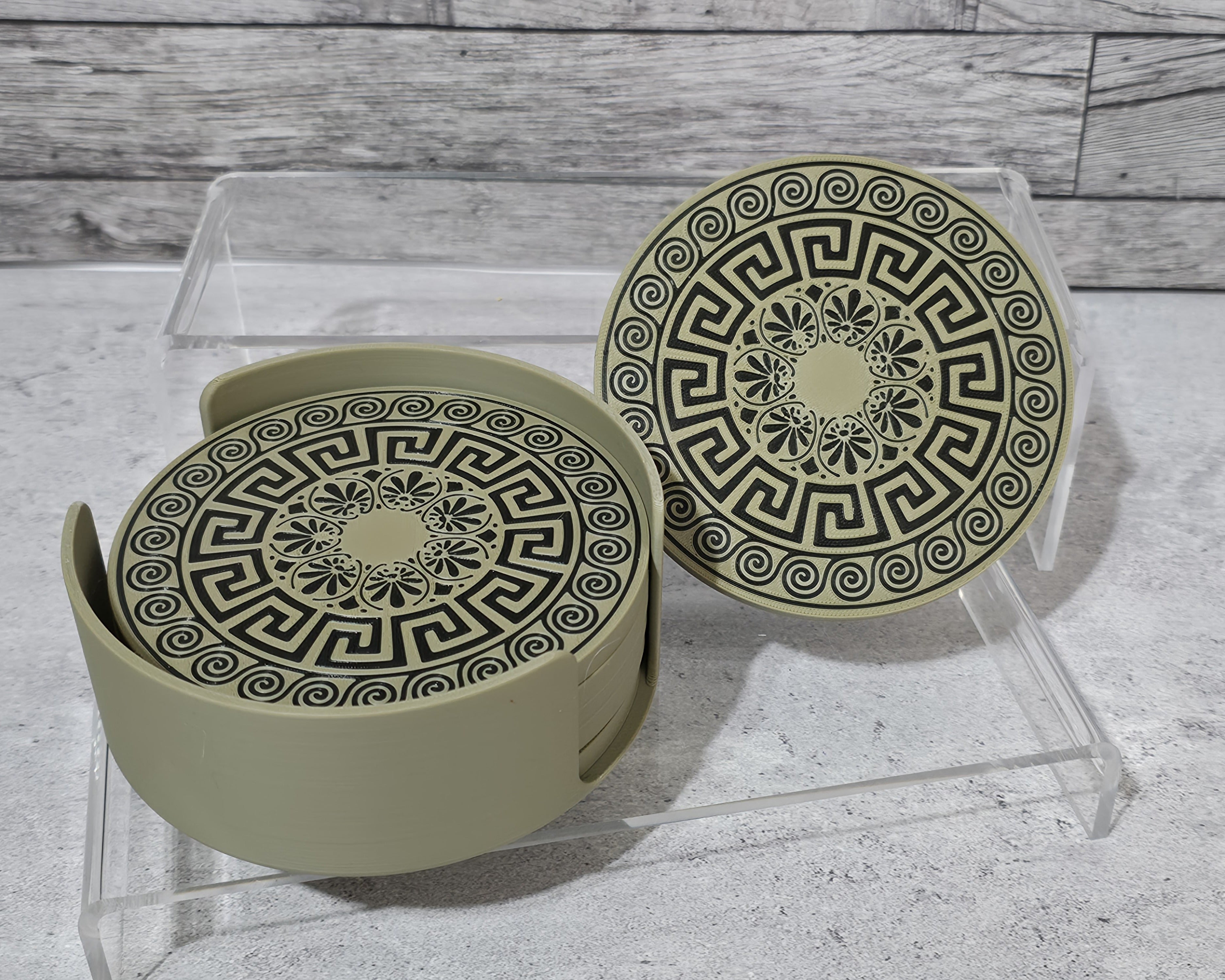 3D Printed Coaster Set - 6 Coasters with Holder