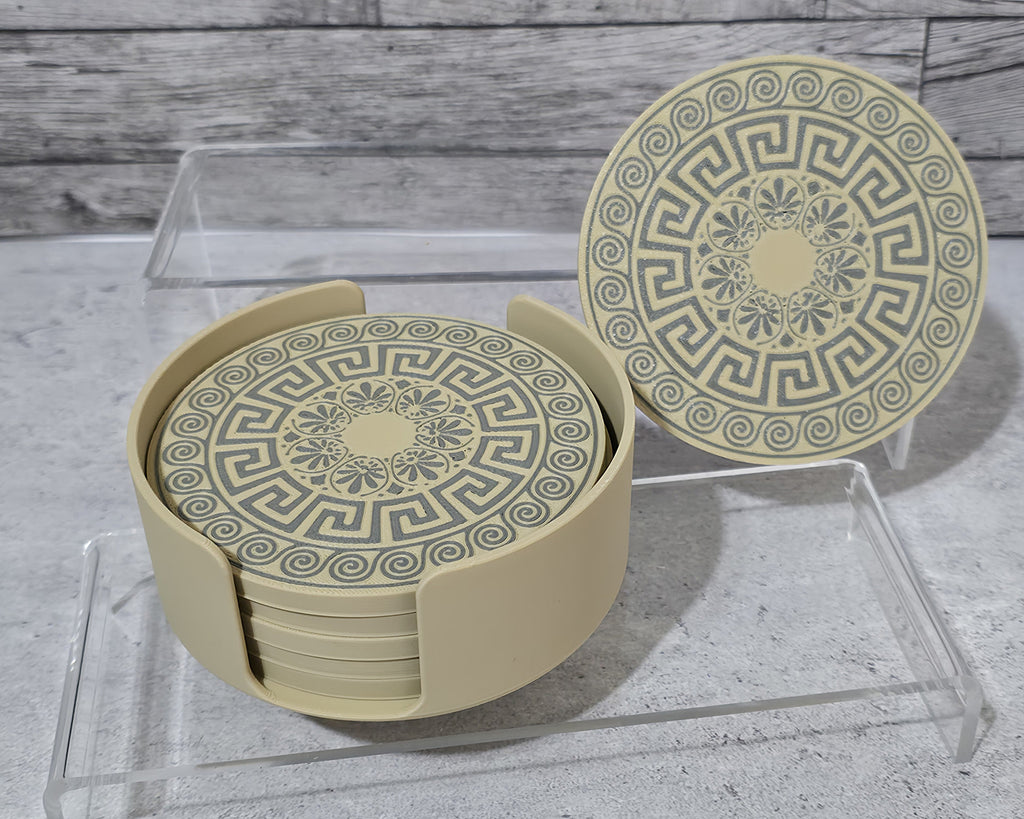3D Printed Coaster Set - 6 Coasters with Holder