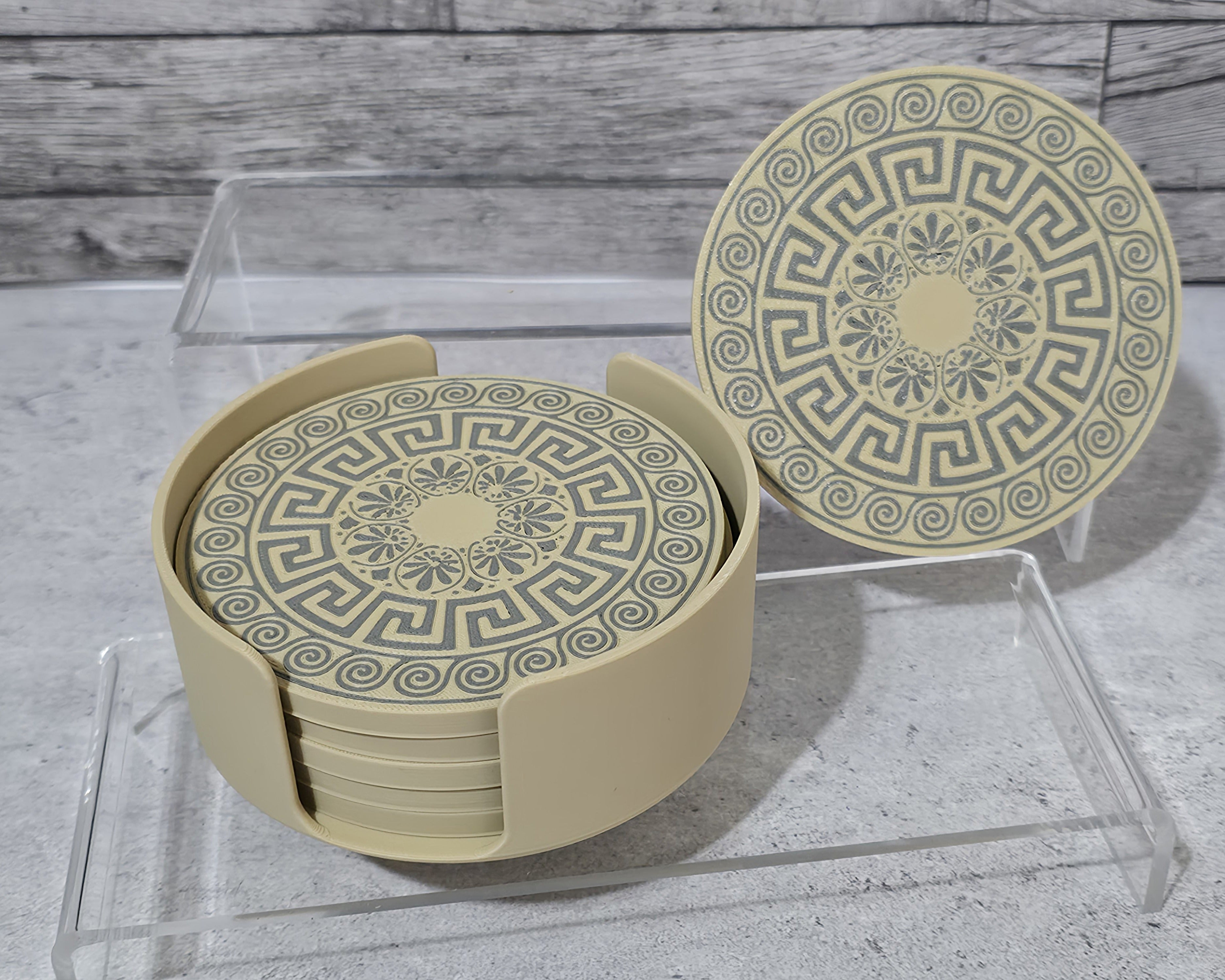 3D Printed Coaster Set - 6 Coasters with Holder