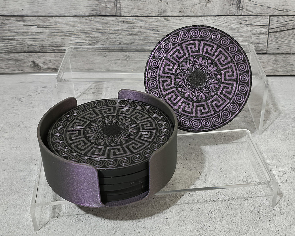 3D Printed Coaster Set - 6 Coasters with Holder