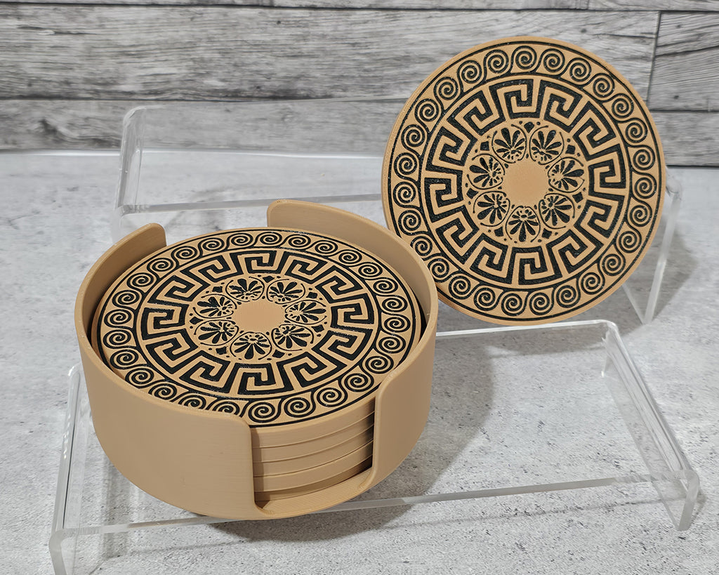 3D Printed Coaster Set - 6 Coasters with Holder