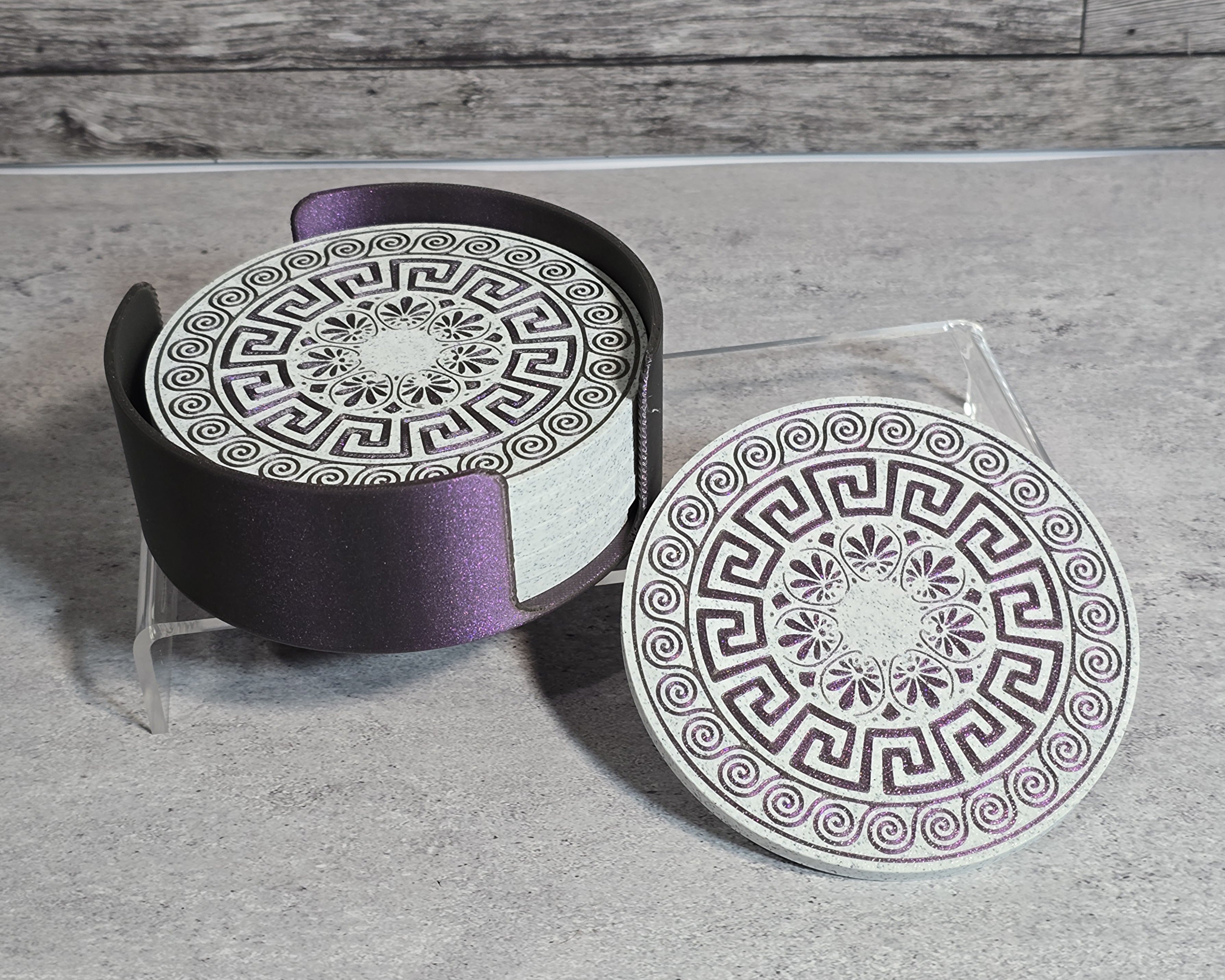 3D Printed Coaster Set - 6 Coasters with Holder